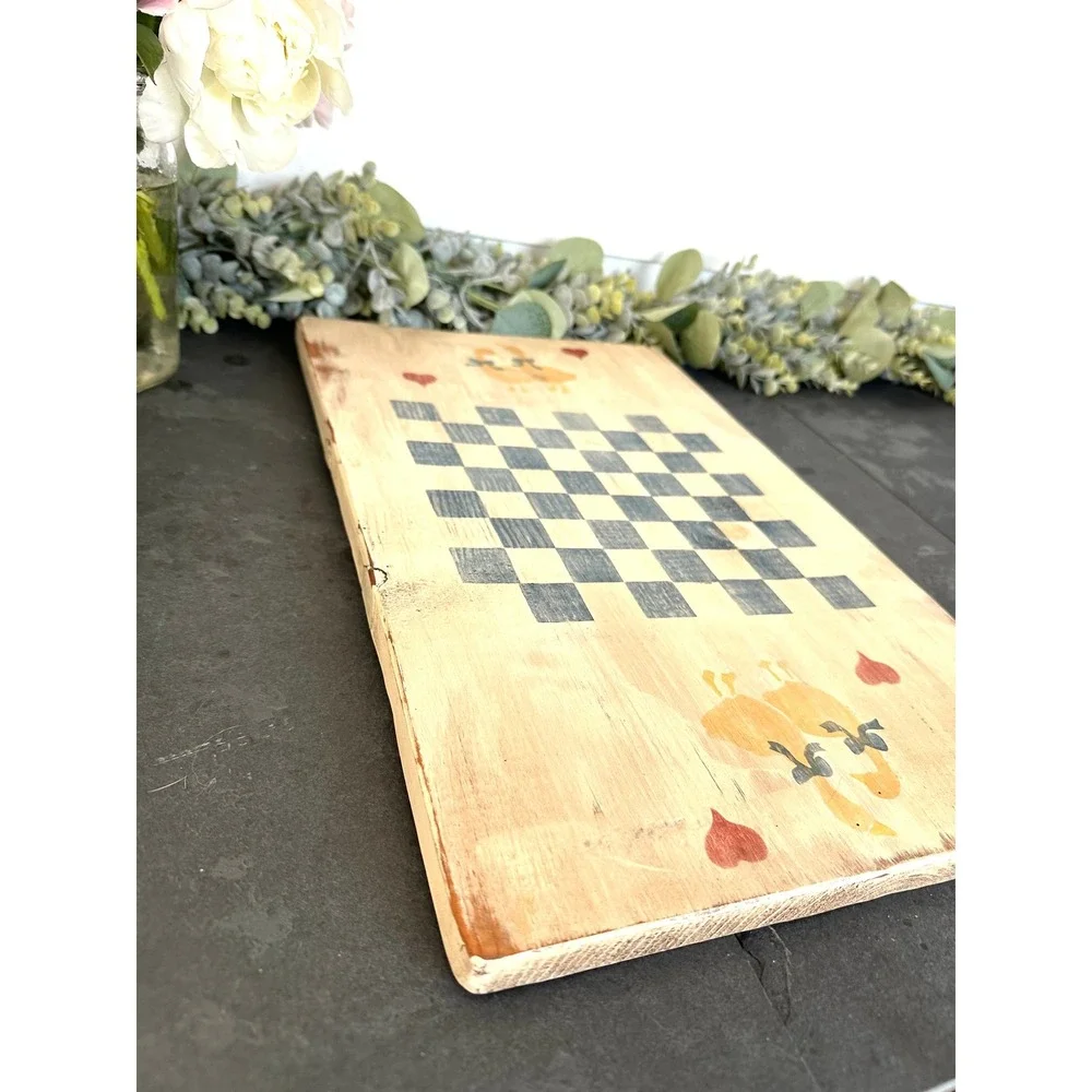 Cottagecore painted Goose Checkerboard wall decor geese country folk art wood